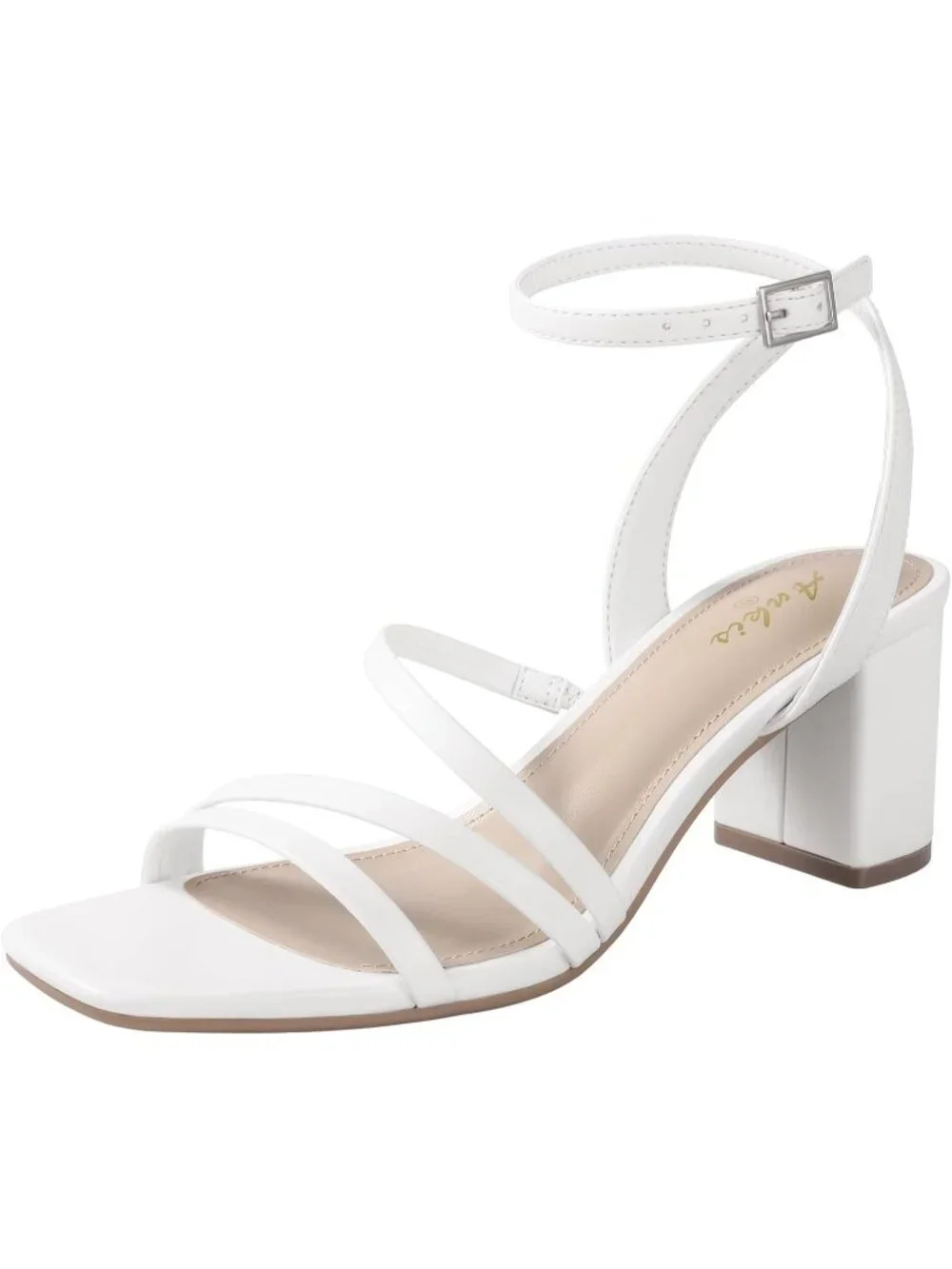 Women's White Adjustable Buckle Strap Square Open Toe Chunky Dressy Block Heels